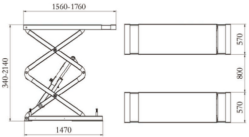 Pont élévateur à ciseaux d'alignement ultra-mince avec plate-forme principal et secondaire