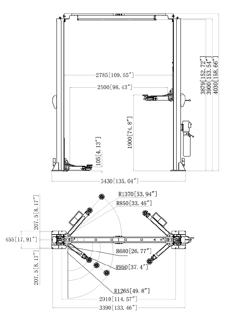 GB-TP-4.0A Two-post Clear Floor Lift (Manual unlocking)