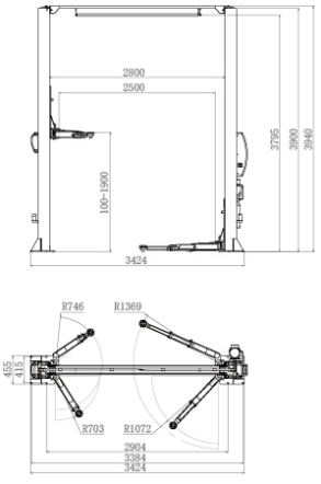 Pont élévateur portique type 2 colonnes avec déverrouillage électrique