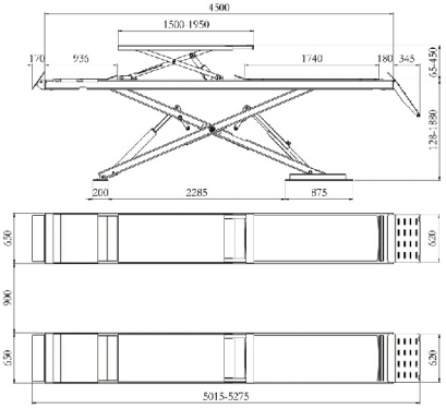 Pont élévateur à ciseaux d'alignement ultra-mince avec plate-forme principal et secondaire